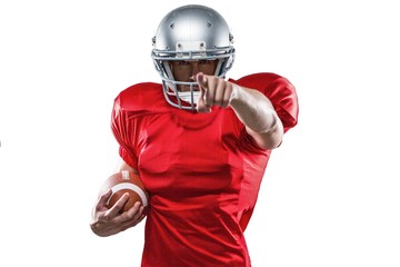 Poster - Portrait sports player in red jersey pointing
