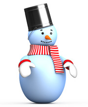 Illustrations Smiling Snowman With A Bucket On His Head