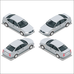 Wall Mural - flat 3d isometric high quality city transport icon set. gray car. sedan automobile.