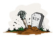 Grave Zombie, a hand drawn vector illustration of a grave with the arm of a zombie sticking out from the ground, isolated on a simple background (editable).