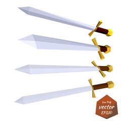 Set of swords isolated on white background. Low poly style. Vect