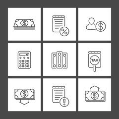 Poster - Bookkeeping, finance, line square icons