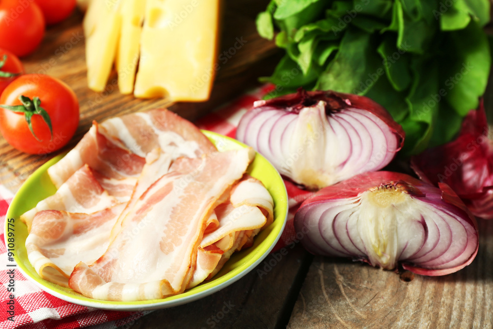 Food ingredients for cooking on table close up