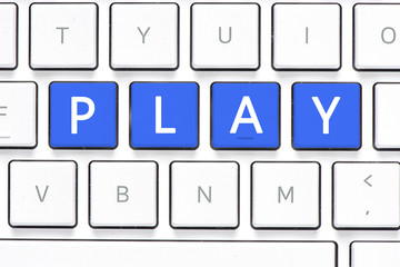 Wall Mural - Keyboard with play. Computer white keyboard with  play. Computer white keyboard