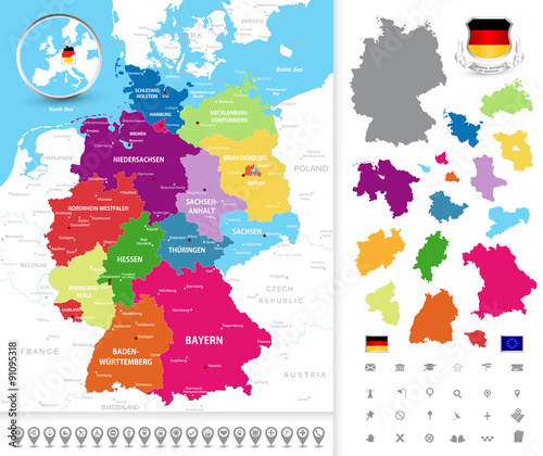 Political map of Germany. Political map of Germany with its fede