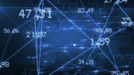 Canvas Print - Futuristic Network with Numbers and Lines. Blue Background. Looped. HD 1080.