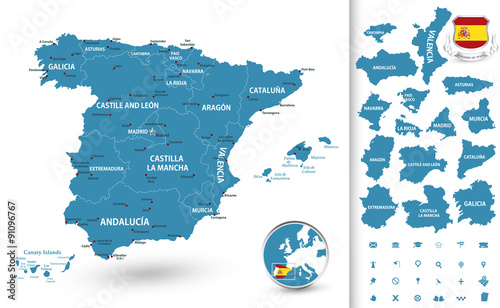 Canvas-taulu Map of Spain with regions