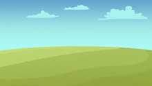 Wide green fields under the cloudy sky. Digital background raster illustration.