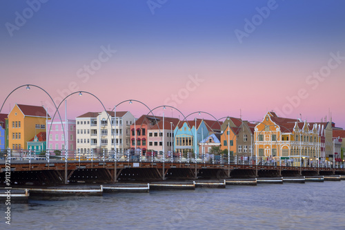 Colorful houses of Willemstad, Curaçao with bridge Canvas