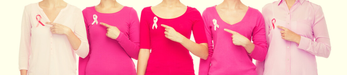 Canvas Print - close up of women with cancer awareness ribbons