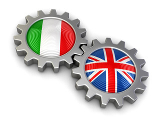 Poster - Italian and UK flags on a gears (clipping path included)