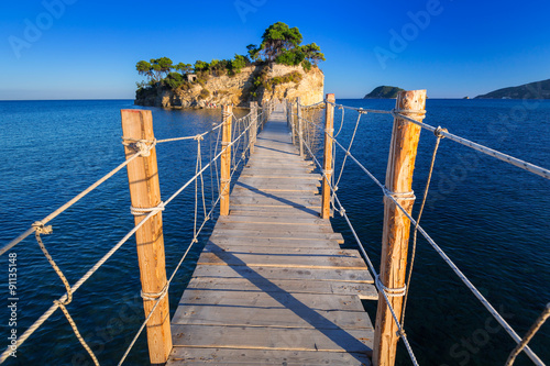 Obraz w ramie Hanging bridge to the island, Zakhynthos in Greece