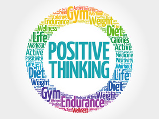 Positive thinking circle stamp word cloud, health concept