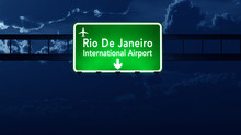 Rio De Janeiro Brazil Airport Highway Road Sign At Night