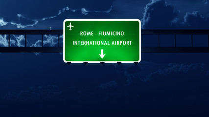Wall Mural - Roma Fiumicino Italy Airport Highway Road Sign at Night