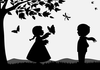 Cute kids silhouettes