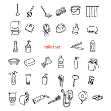 Illustration Vector Hand Drawn Doodles Of Objects In Toilet Set.