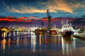 Wall Mural - View of the quay shipyard of Gdansk, Poland.