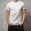 © Alex from the Rock - blank white t-shirt on muscle young man and white OSB wall background
