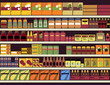 Grocery store shelves filled with canned and boxed goods, ESP 8, no transparencies