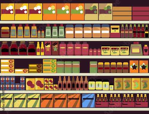 Fotografía Grocery store shelves filled with canned and boxed goods, ESP 8, no transparenci