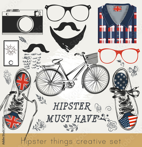 Fototapeta na wymiar Creative vector set of hipster must haveHipster vector set of hi