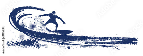 grunge surf scene with pipeline wave and rider Canvas Print