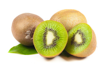 Sticker - Juicy kiwi fruit and leaves isolated on white