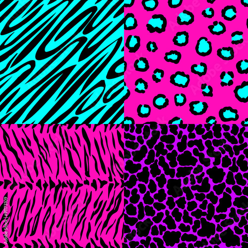 Poster animal skin seamless patterns in bright colors
