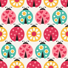 Sticker - seamless ladybird cartoon pattern