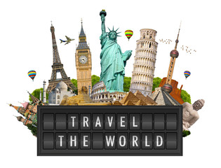 Wall Mural - monuments of the world on a airport billboard panel