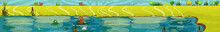Summer Lake View. Digital Background Raster Illustration.