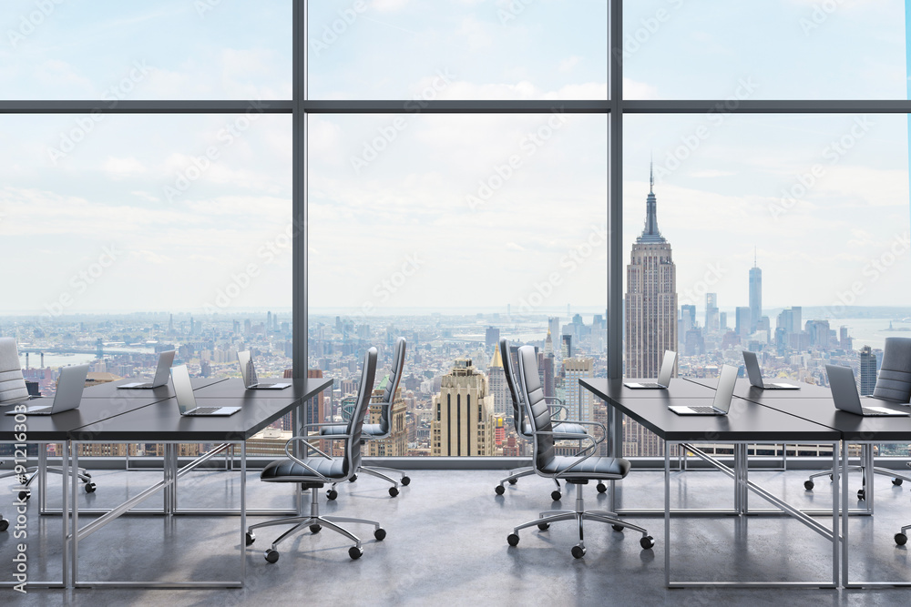 Fototapeten Workplaces In A Modern Panoramic Office New