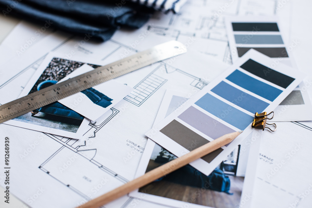 Interior designers working table Stock Photo | Adobe Stock