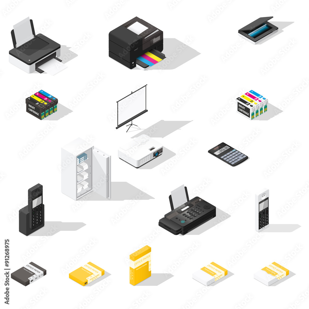 Office detailed isometric icon set Stock Vector | Adobe Stock