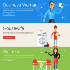 Wall Mural - Business Woman. Housewife. Waitress. Flat Design Vector Illustration Concepts for Web Banners and Promotional Materials