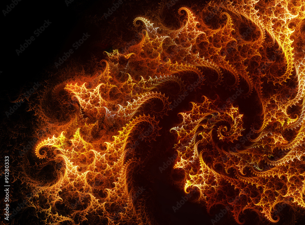 fiery spiral fractal - obrazy, fototapety, plakaty 