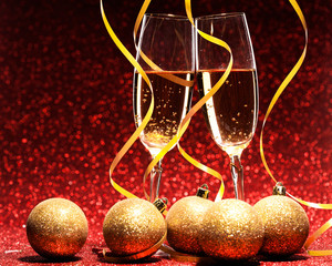 Wall Mural - two glasses of champagne ready for christmas celebration