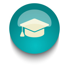 Wall Mural - Graduation Cap vector icon on blue green glossy glass button on