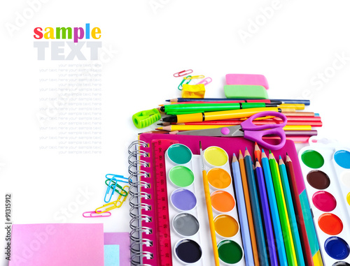 Fotografie, Obraz Office and student accessories on a white. Back to school concep