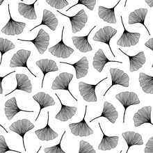 Monochrome Texture With Ginkgo Leaves. Seamless Pattern.