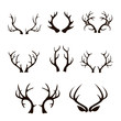  deer antlers silhouette isolated on white. 
