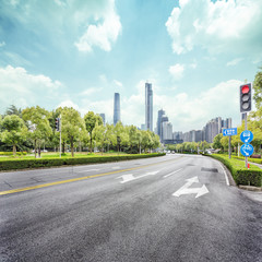 Aufkleber - asphalt road and skyscrapers of modern city