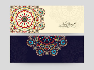 Canvas Print - Colorful floral decorated header or banner set.