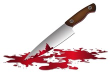 Realistic Bloody Knife. Knife With Blood Vector Illustration. Murder Weapon