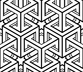 Monochrome abstract interweave geometric seamless pattern. Vecto