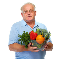 Sticker - Senior man with vegetables.