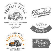 Set Of Vintage Thanksgiving Day Emblems, Signs And Design Elements