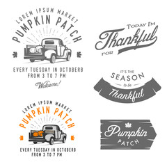 Set of vintage Thanksgiving Day emblems, signs and design elements