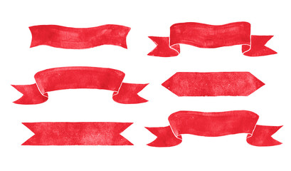 red vintage scroll banners.